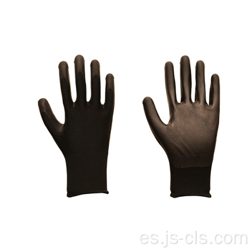 Serie PU Guantes de agua de palma de poliéster de poliéster negro